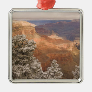 Scenic snowy winter landscape along the south metal ornament