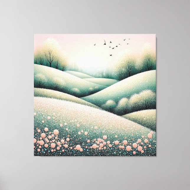 Scenic Spring Hills with Blooming Trees Canvas Print (Front)
