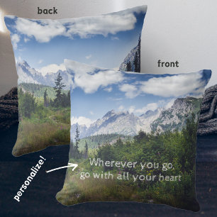 Scenic summer mountain landscape with a meadow  throw pillow