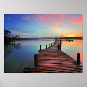 Scenic Sunrise Lake Jetty Pier Poster
