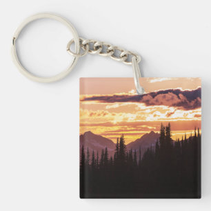 Scenic Sunset Mountains Jungle Pine trees Fall Jig Keychain