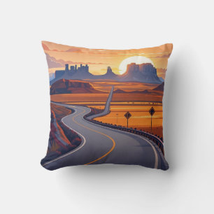 Scenic travel adventures on winding road throw pillow