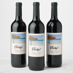 Scenic Tropical Beach Wedding Cheers Wine Label