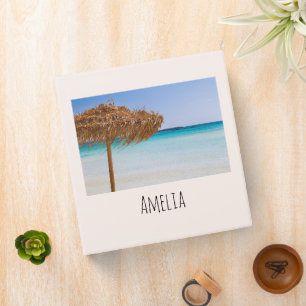 Scenic Tropical Beach with Straw Umbrella Binder