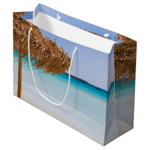 Scenic Tropical Beach with Straw Umbrella Large Gift Bag