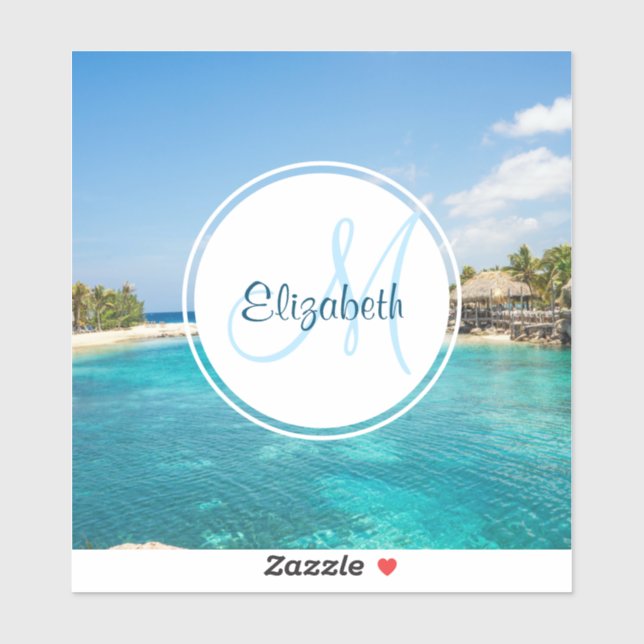 Scenic Tropical Beach with Thatched Huts Monogram (Sheet)