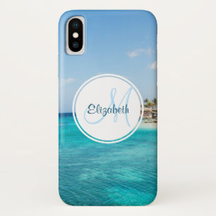 Scenic Tropical Beach with Thatched Huts Monogram Case-Mate iPhone Case