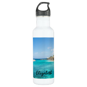 Scenic Tropical Beach with Thatched Huts Photo 710 Ml Water Bottle