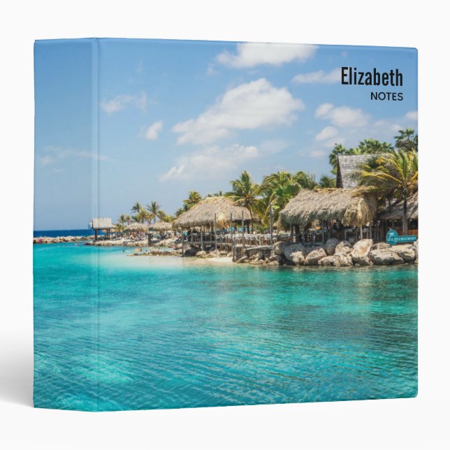 Scenic Tropical Beach with Thatched Huts Photo Binder (Front/Spine)