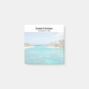 Scenic Tropical Beach with Thatched Huts Wedding Post-it Notes