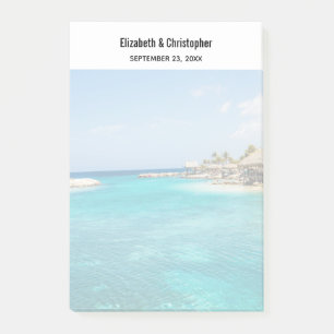 Scenic Tropical Beach with Thatched Huts Wedding Post-it Notes