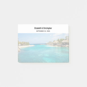 Scenic Tropical Beach with Thatched Huts Wedding Post-it Notes