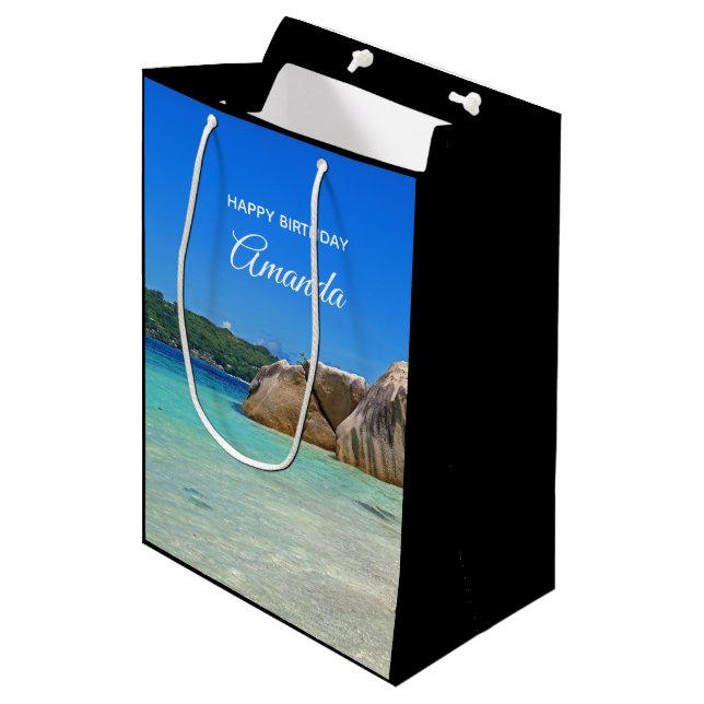 Scenic Tropical Sea with a Rocky Beach Birthday Medium Gift Bag (Front Angled)