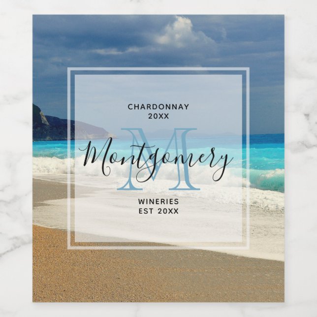 Scenic Turquoise Blue Sea Beach Photo Wine Making Wine Label (Single Label)