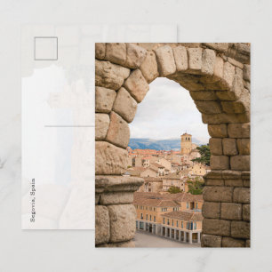 Scenic view of Segovia through the Roman aqueduct Postcard