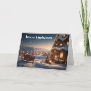Scenic view of snow village holiday card