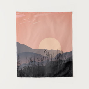 Scenic view of sunset in a desolate landscape tapestry