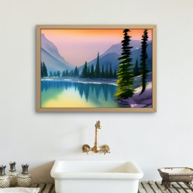 Scenic Watercolor Mountain Lake Reflection   Poster (Creator Uploaded)
