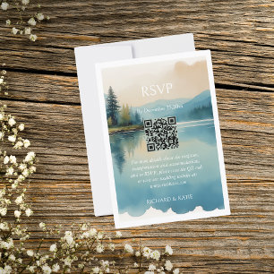 Scenic Watercolor Pine tree Lakeside RSVP Card