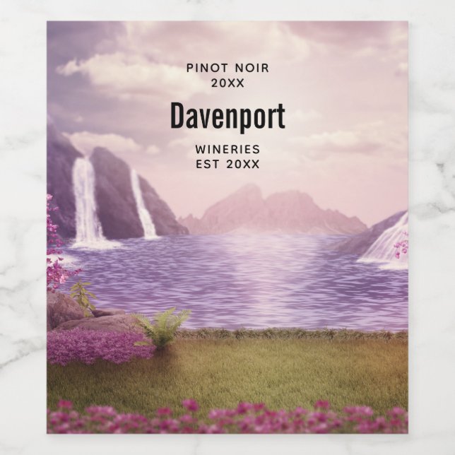 Scenic Waterfalls by a Lake Wine Making Wine Label (Single Label)