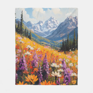 Scenic Wildflowers and Mountains Fine Art Fleece Blanket