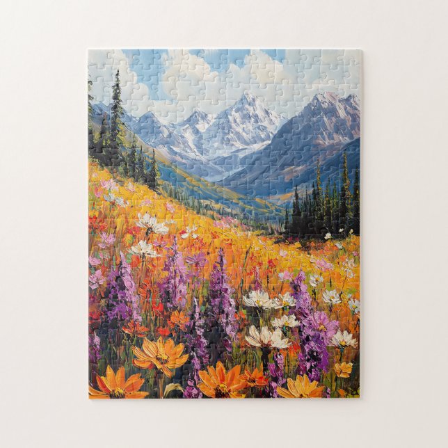 Scenic Wildflowers and Mountains Fine Art Jigsaw Puzzle (Vertical)