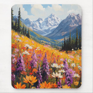 Scenic Wildflowers and Mountains Fine Art Mouse Pad