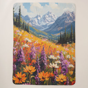 Scenic Wildflowers and Mountains Fine Art Sherpa Blanket
