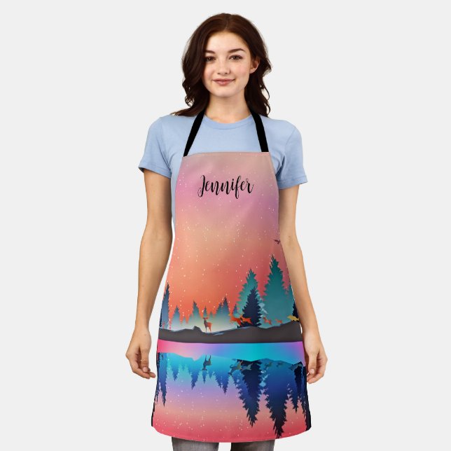 Scenic Winter Lake with Deer Apron (Worn)