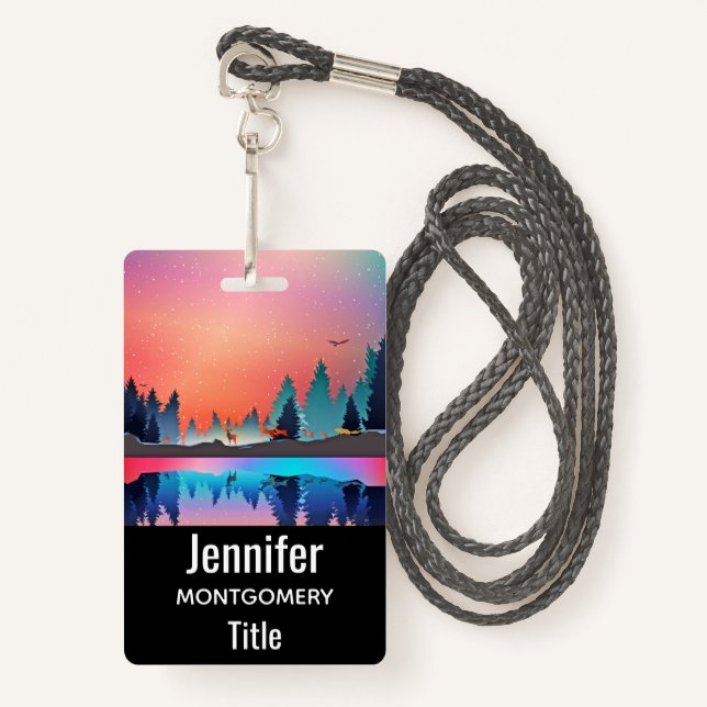 Scenic Winter Lake with Deer Badge (Front with Lanyard)