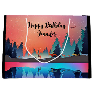 Scenic Winter Lake with Deer Birthday Large Gift Bag