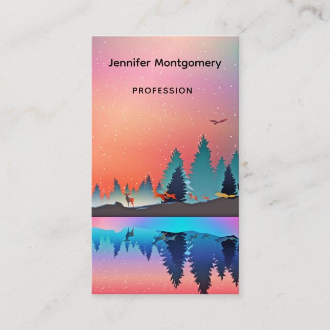 Scenic Winter Lake with Deer Business Card (Front)