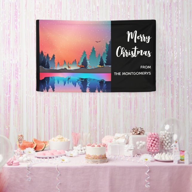 Scenic Winter Lake with Deer Christmas Banner (Party)
