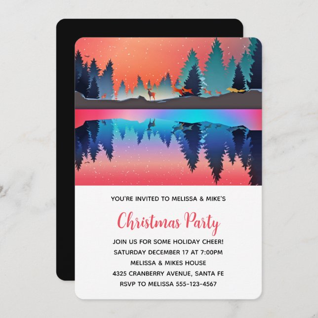 Scenic Winter Lake with Deer Christmas Invitation (Front/Back)