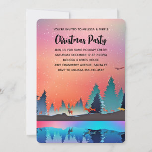 Scenic Winter Lake with Deer Christmas Invitation