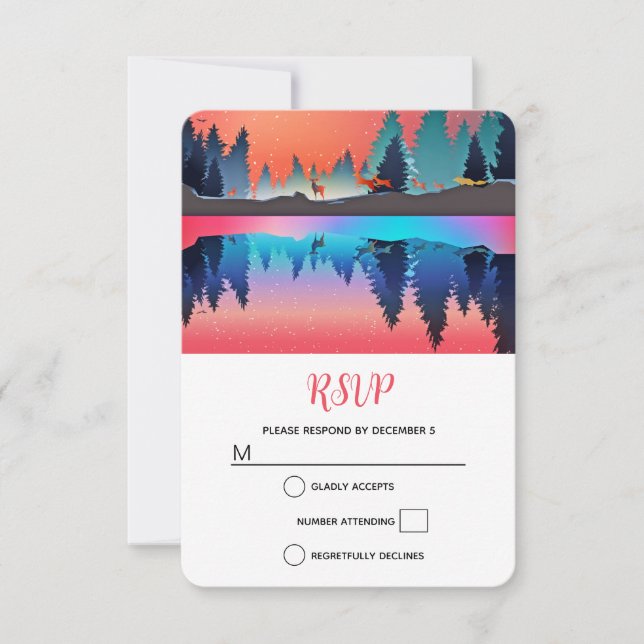 Scenic Winter Lake with Deer Christmas RSVP Card (Front)