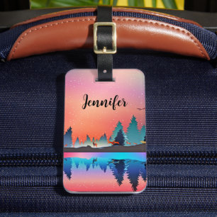 Scenic Winter Lake with Deer Luggage Tag