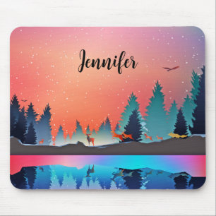 Scenic Winter Lake with Deer Mouse Pad