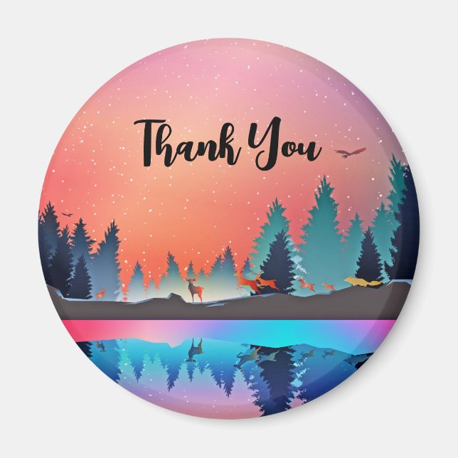 Scenic Winter Lake with Deer Thank You Magnet (Front)