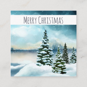 Scenic Winter Landscape Christmas Watercolor Square Business Card