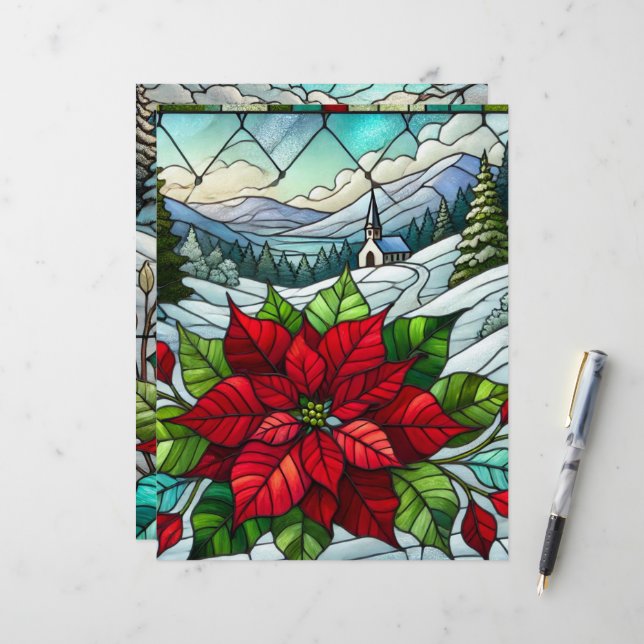 Scenic Winter Poinsettia Stained Glass Scrapbook (Front/Back In Situ)