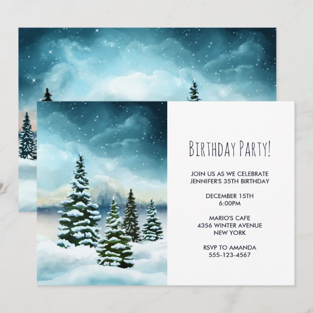 Scenic Winter Wonderland Watercolor Art Party Invitation (Front/Back)