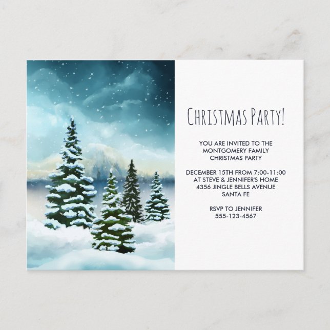 Scenic Winter Wonderland Watercolor Art Party Postcard (Front)