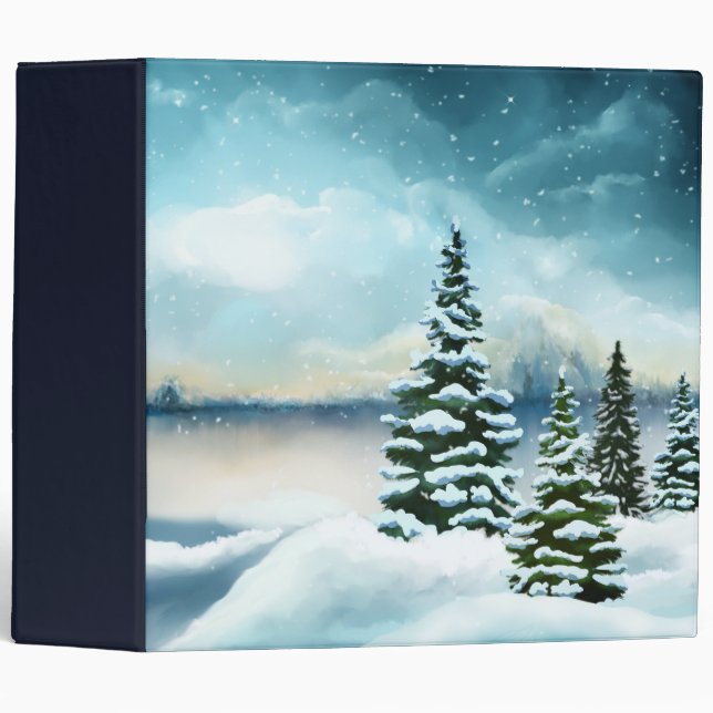 Scenic Winter Wonderland Watercolor Painting Binder (Front/Spine)