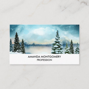 Scenic Winter Wonderland Watercolor Painting Business Card