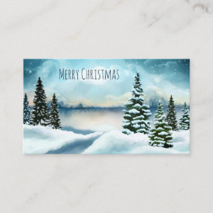 Scenic Winter Wonderland Watercolor Painting Business Card