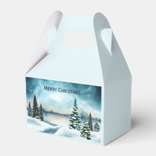 Scenic Winter Wonderland Watercolor Painting Favor Box