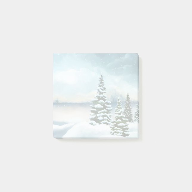 Scenic Winter Wonderland Watercolor Painting Post-it Notes (Front)