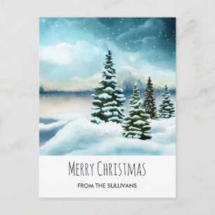 Scenic Winter Wonderland Watercolor Painting Postcard