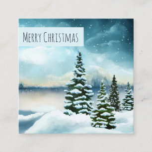 Scenic Winter Wonderland Watercolor Painting Square Business Card